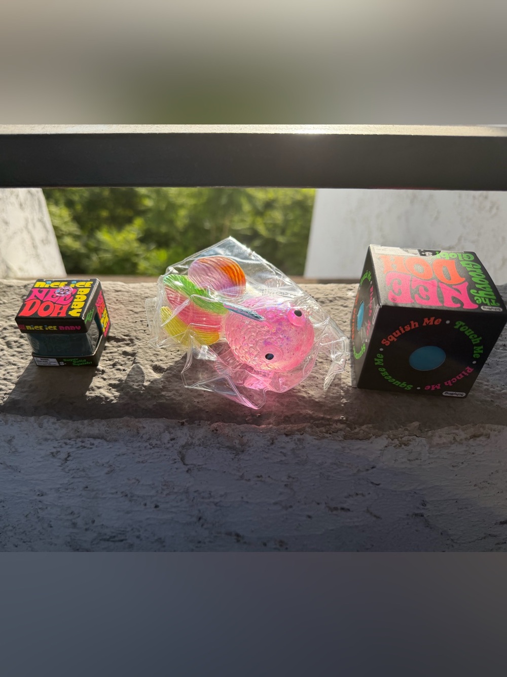 Nee Doh Blue Nice Baby, blue Groovy Glob & Rainbow Pink Koi Fish Squishy
